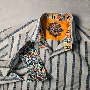 Robert Graham Shirt Blue White Striped Long Sleeve Button Down Flip Size Small